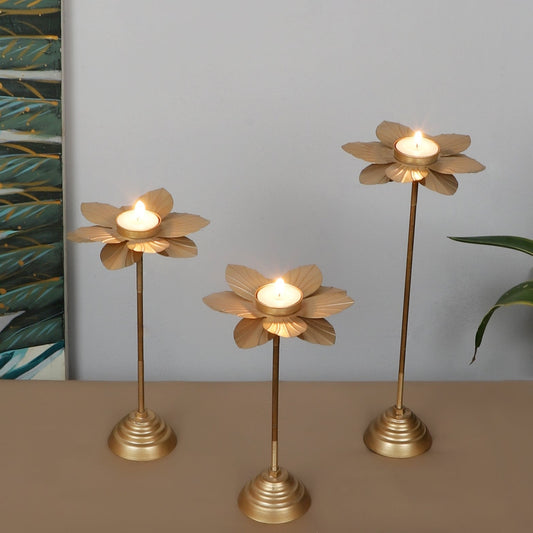 Small Double Hammered Flower Detachable Tealight Holder | Set of 3