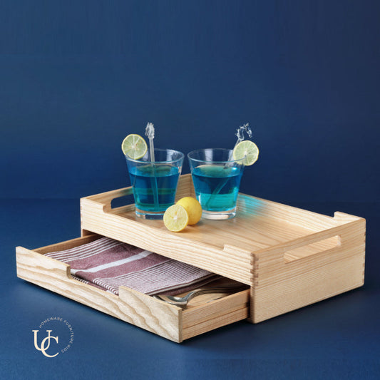 Serving Tray with Multi Utility Drawer