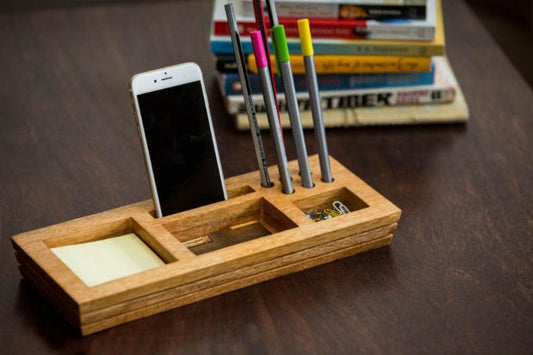 Mango Wood Table Organizer With Post-It Sticky Note