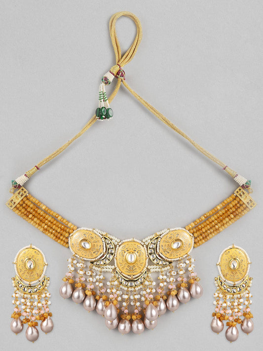 Adah Sharma in Rubans Luxury Gold Plated Handcrafted Enamel & Pachi Kundan with Pearls Choker Set