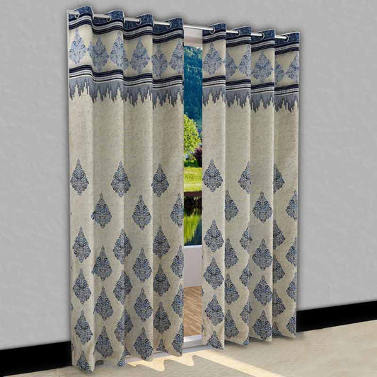 Blue Fancy Jute Polyester Curtains | 7ft | Set of 2