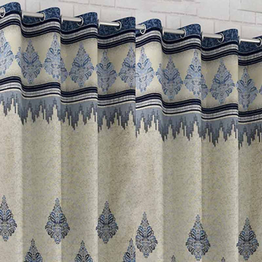 Blue Fancy Jute Polyester Curtains | 7ft | Set of 2