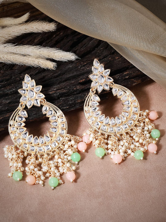Gold Plated Festive Kundan Colorful Bead Earrings