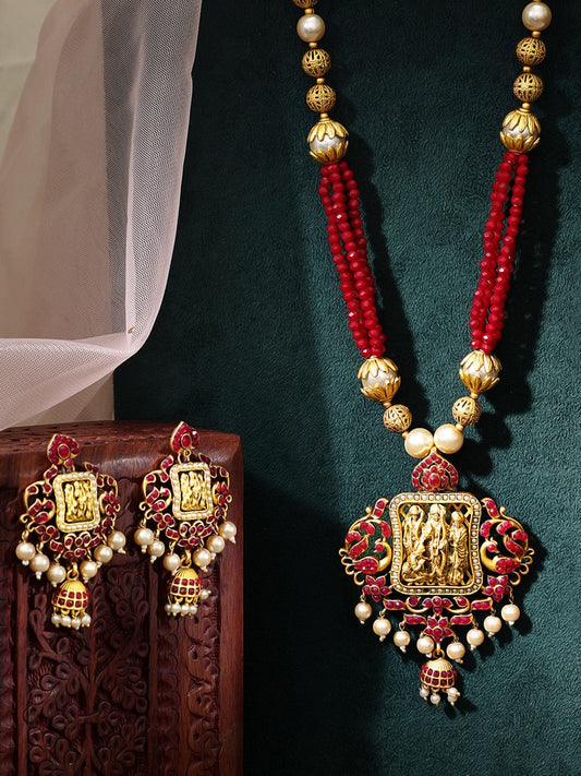 Gold Plated Maroon Red Necklace Set