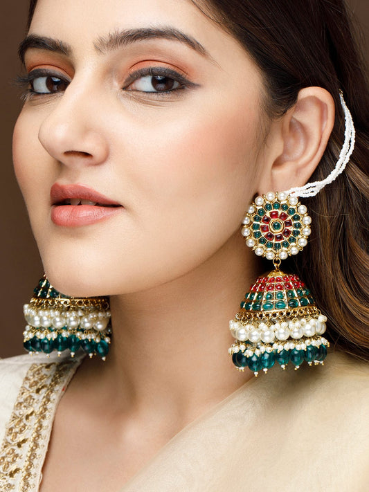 Gold-Plated Pearls Studded Enamel Assorted Jhumka Earrings