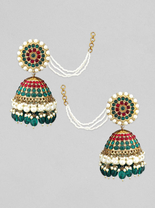 Gold-Plated Pearls Studded Enamel Assorted Jhumka Earrings
