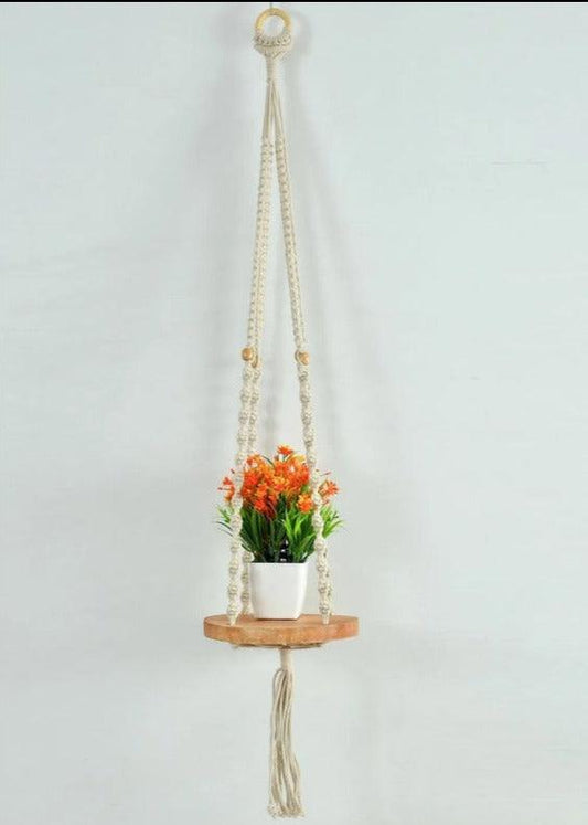 Cotton Macrame Round Hanging Shelf For Pot