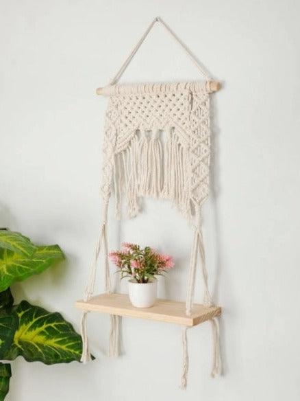 Macrame Wall hanging Shelf Open Back Partial With Chain Pattern