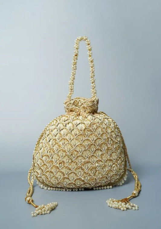 Light Gold Potli Bag Bridesmaid Gifts Indian Potli Bag Designer Purse KFP-2