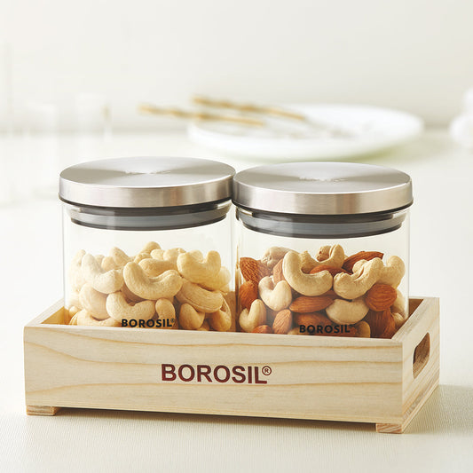 Borosil 2 Classic Jars w Wooden Tray