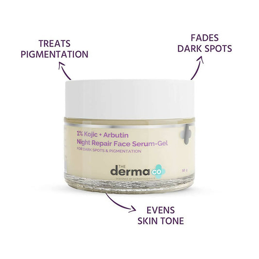 The Derma Co 1% Kojic + Arbutin Night Repair Face Serum Gel - 50 gms