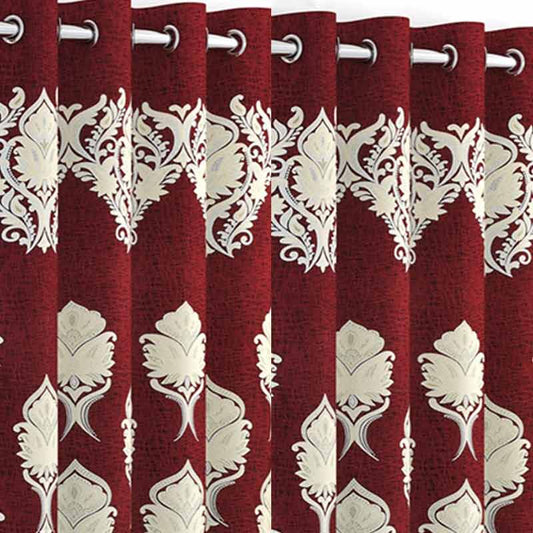 Maroon Jute Polyester Long Door Curtain | 9ft | Set of 2