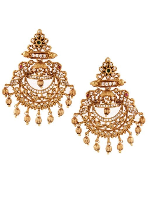 Rubans 22K Gold Plated Handcrafted CZ And Ruby Studded Chandbali Earrings