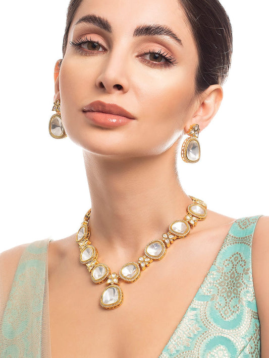 Rubans 22K Gold Plated Polki Necklace Set With Beautiful Design