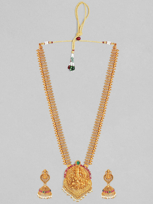 Rubans 24K Gold Plated Handcrafted Heavy Pendant Temple Necklace Set