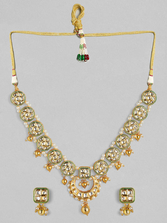 Rubans 24K Gold Plated Kundan Handcrafted Necklace Set