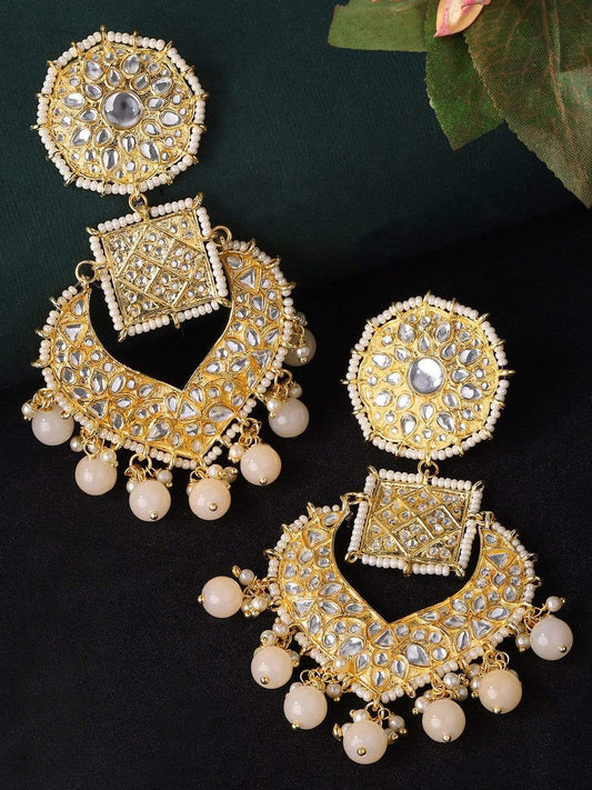 Rubans Gold Plated Beads Chandbali Earrings