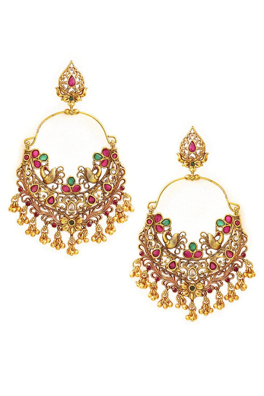 Rubans Gold Plated Color Stone Chandbali Earrings