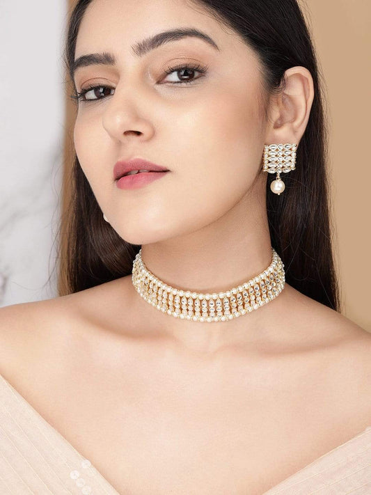 Rubans Gold Plated Handcrafted White Pearl Choker Set