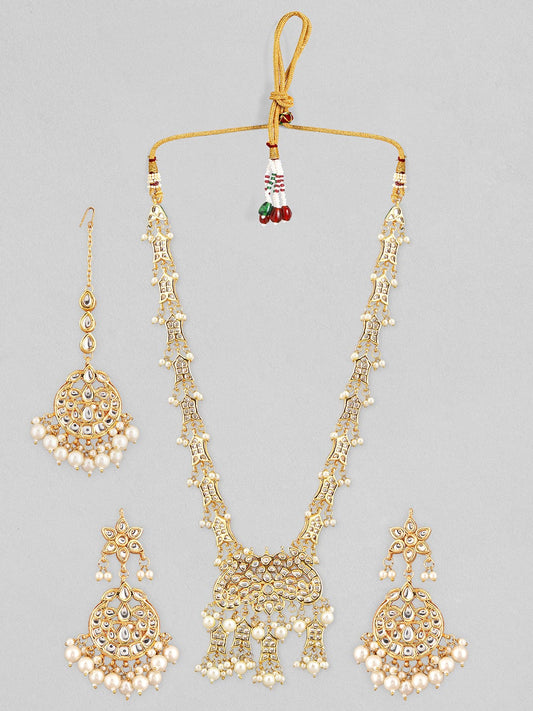 Rubans Gold Plated Kundan Necklace Set With Studded Stone And Pearls Design.