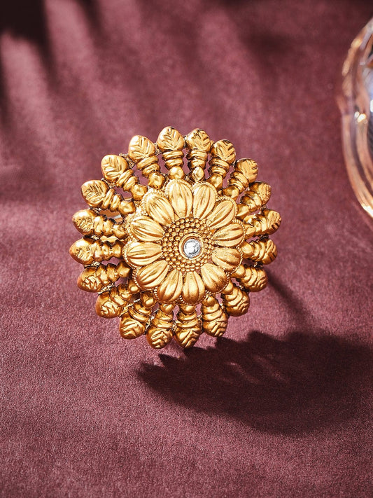 Rubans Luxury 22K Pure Gold Plated Finely Detailed Temple Statement Ring.