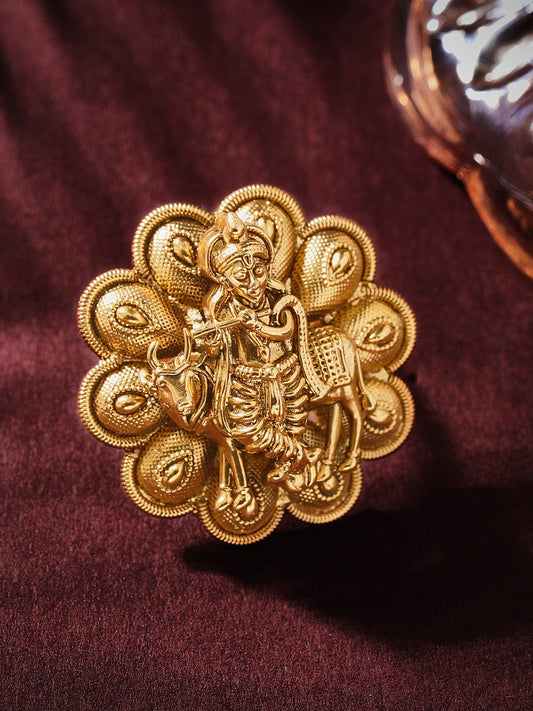 Rubans Luxury 22K Pure Gold Plated Tiny Ghungroo Detailed Temple Ring.