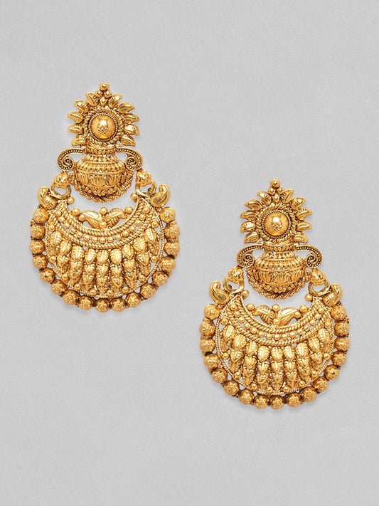 Rubans Luxury 22K Pure Gold Plated With Antique Detail Temple Dangle Earring