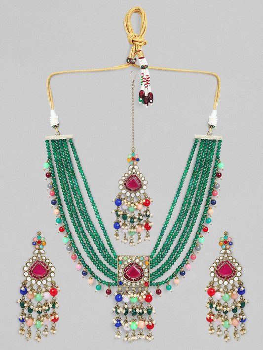 Rubans Luxury 24K Gold Plated Kundan & Emerald Green Necklace Set