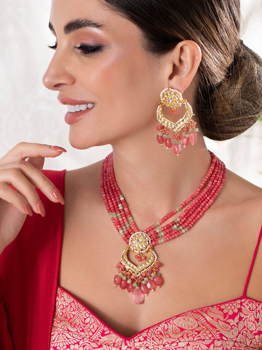 Rubans Luxury Coral red colored Kundan Necklace.