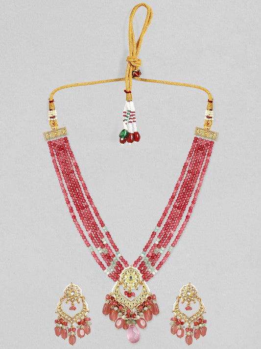 Rubans Luxury Coral red colored Kundan Necklace.