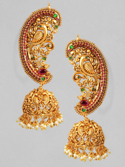 Rubans LUXURY Traditionally Handcrafted 22Kt Gold Plated Temple Jhumka Earrings