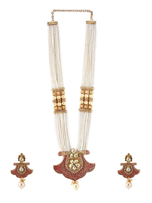 Rubans Pearl Kundan Studded Necklace Set
