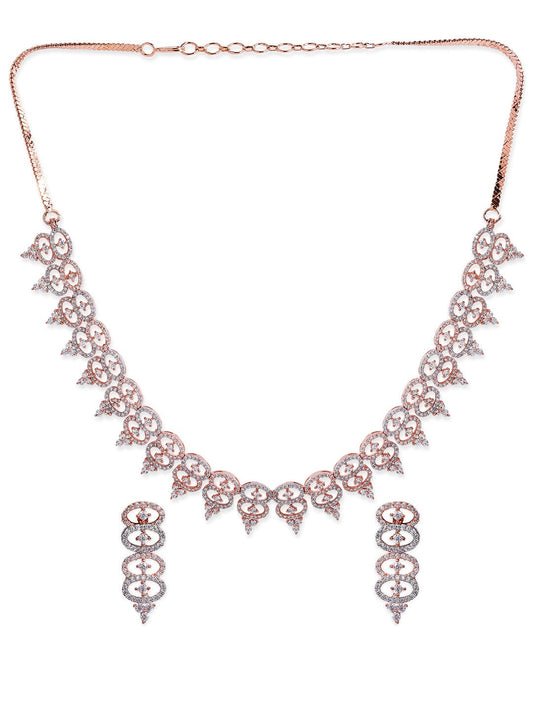 Rubans Rose Gold Plated Necklace Set With American Diamonds.