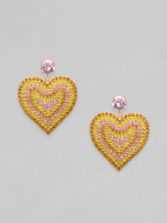Rubans Rose Gold Toned Pink Gradient Heart Shaped Dangle Earrings