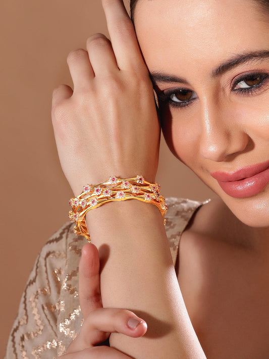 Rubans Set Of 2 Gold-Plated White Studded Handcrafted Bangles