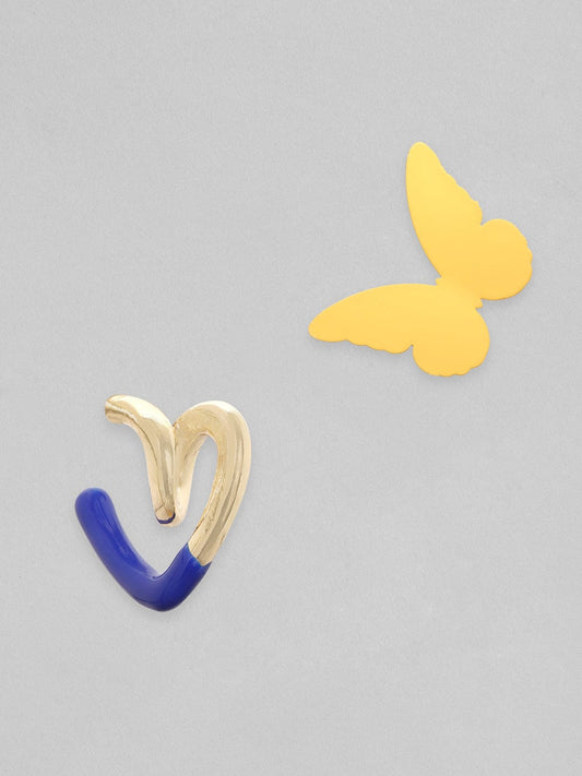 Rubans Set Of 2, Yellow Butterfly Stud & Heart shaped Blue Enamel Hoop Earring