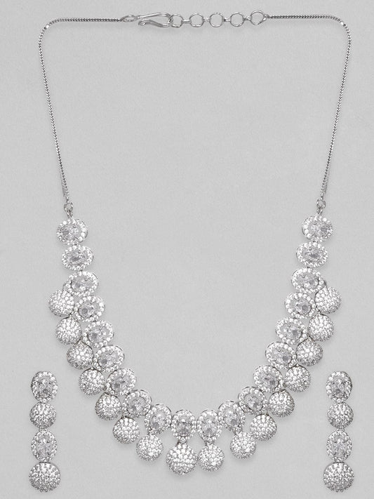 Rubans Silver Plated Handcrafted Enchanting CZ Studded Necklace Set