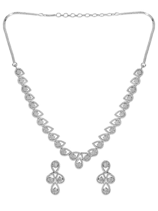 Rubans Silver Plated Necklace Set With American Diamonds.