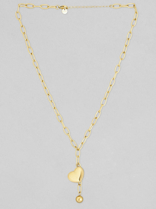 Rubans Voguish 18K Gold Plated Stainless Steel Waterproof Heart Shaped Charm And Paper Cilp Chain.