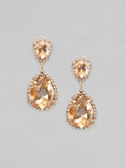 Rubans Voguish  18k Gold Toned Gold Zircons Studded Pear Shaped Drop Earring