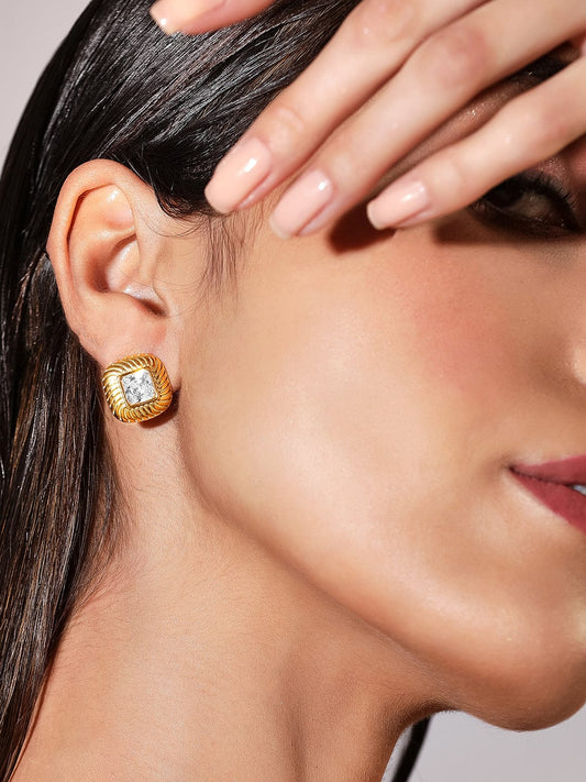 Rubans Voguish 18K Gold Plated Stainless Steel Waterproof Stud Earrings With Zircon Stone.