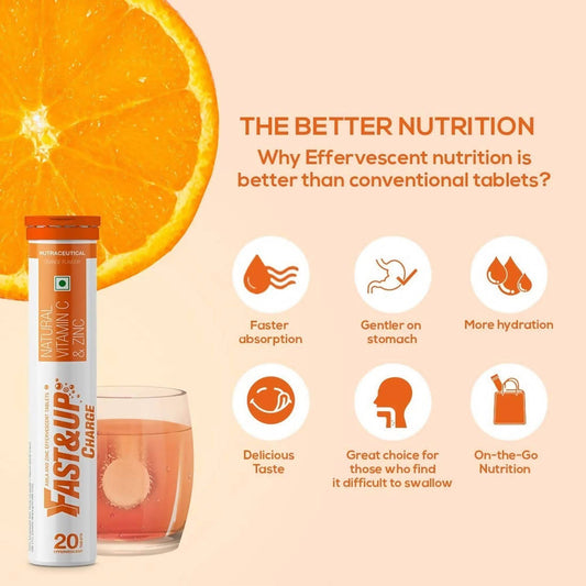 Fast&Up Charge Natural Vitamin C & Zinc Tablets - Orange Flavour