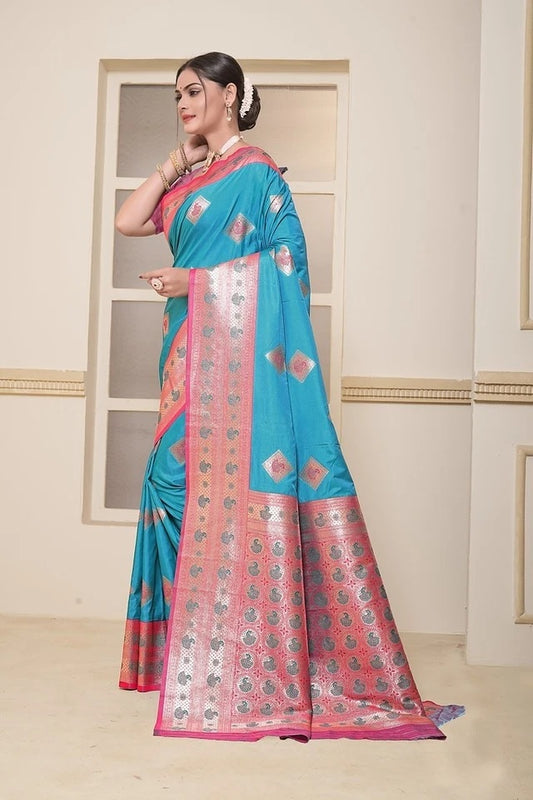 Wedding Soft Silk Saree Weaving Heavy Banarasi Pallu With Blouse 11-VF