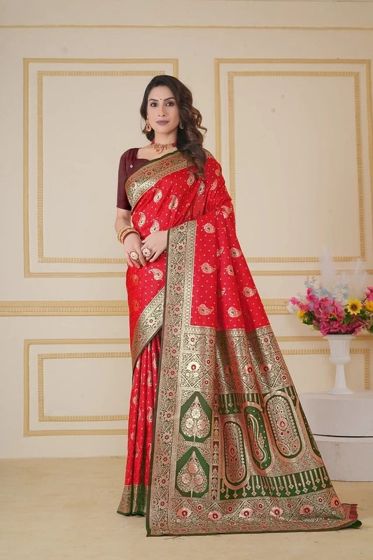 Traditionl Soft Silk Weaving Saree With Banarasi Jari Work With Blouse11-VF