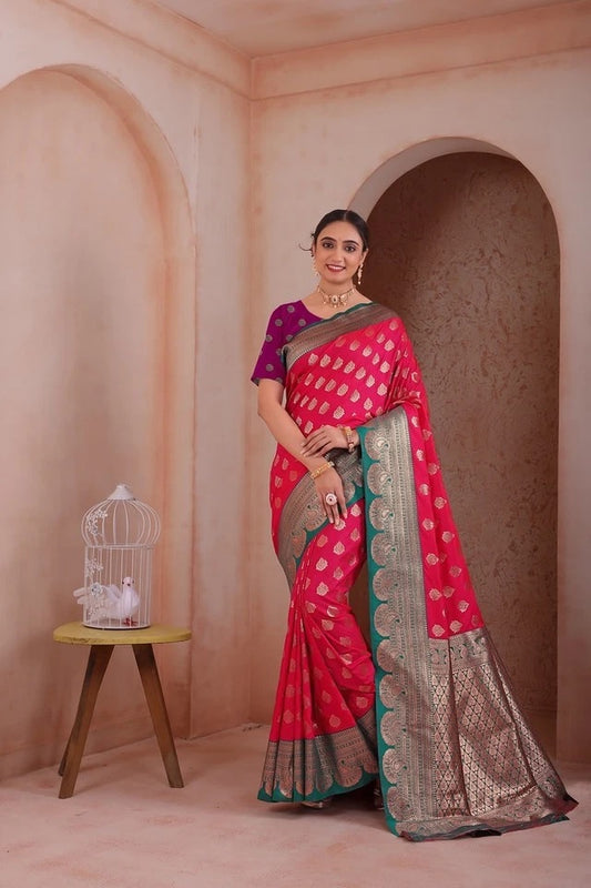 Indian Soft Silk Weaving Saree With Banarasi Jari Work With Blouse 11-VF