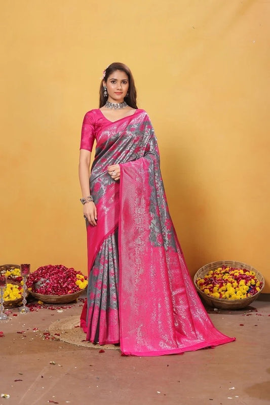 Kanjiwaram Silk With Rich Pallu Traditional Wear Sari With Blouse 11-VF