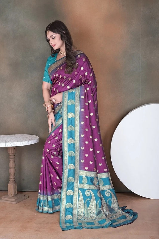 Elegant Soft Silk Saree Weaving Heavy Banarasi Pallu Sari With Blouse 11-VF
