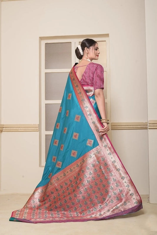 Wedding Soft Silk Saree Weaving Heavy Banarasi Pallu With Blouse 11-VF