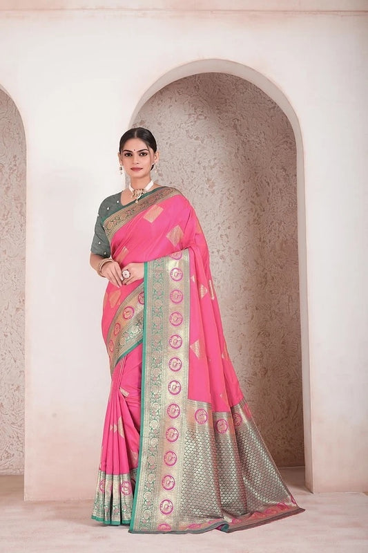 Traditional Soft Silk Weaving Heavy Banarasi Pallu Sari With Blouse 11-VF