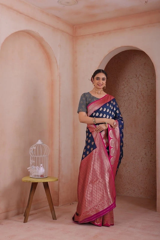 Indian Soft Silk Weaving Saree With Banarasi Jari Work With Blouse 11-VF